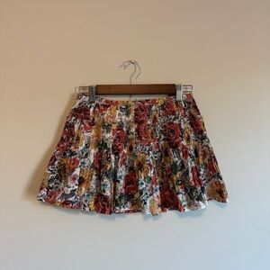 Boho Mini Skirt Size 0 SMALL Smocked Waist Fit And Flare Floral American Rag Cie
